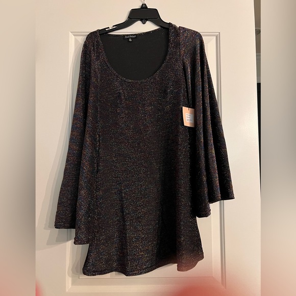 NWT Smak Parlour Black and Multicolor Downtown Scene Flare Mini Dress - Picture 2 of 5